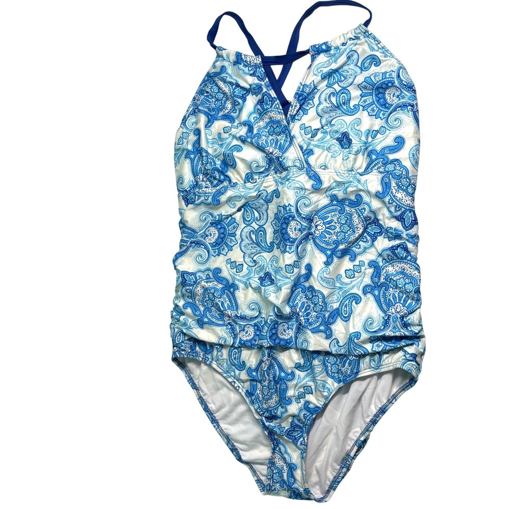 ANTONIO MELANI Blue and White Paisley One-Piece Swimsuit